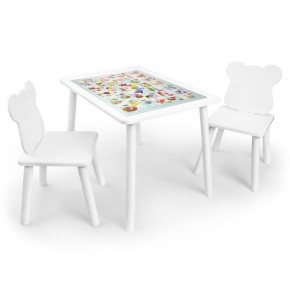 Детский комплект стол и два стула Мишка Rolti Baby с накладкой Алфавит (белая столешница/белое сиденье/белые ножки) в Копейске - kopejsk.ok-mebel.com | фото