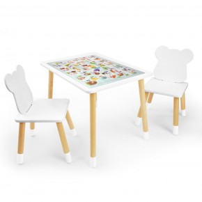 Детский комплект стол и два стула Мишка Rolti Baby с накладкой Алфавит (белая столешница/белое сиденье/береза ножки) в Копейске - kopejsk.ok-mebel.com | фото