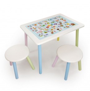 Детский комплект стол и два табурета круглых с накладкой Алфавит (Белый, Белый, Цветной) в Копейске - kopejsk.ok-mebel.com | фото 2