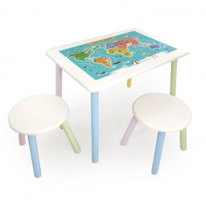 Детский комплект стол и два табурета круглых с накладкой Детский мир (Белый, Белый, Цветной) в Копейске - kopejsk.ok-mebel.com | фото