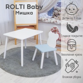 Детский комплект стол и стул «Мишка» Rolti Baby  (голубая столешница/голубое сиденье/белые ножки) в Копейске - kopejsk.ok-mebel.com | фото