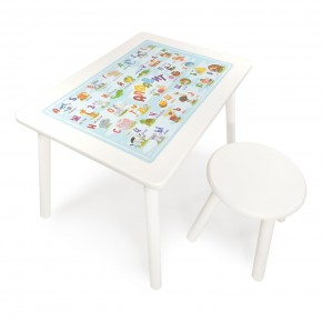 Детский комплект стол и табурет круглый Rolti Baby с накладкой Алфавит (белая столешница/белое сиденье/белые ножки) в Копейске - kopejsk.ok-mebel.com | фото
