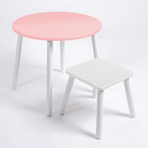 Детский комплект стол КРУГЛЫЙ  и табурет Rolti Baby (розовая столешница/белое сиденье/белые ножки) в Копейске - kopejsk.ok-mebel.com | фото