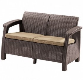 Диван пластиковый Корфу (Corfu love seat) коричневый - серо-бежевый* в Копейске - kopejsk.ok-mebel.com | фото 2