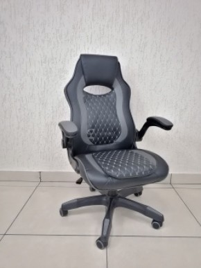 Кресло геймерское Barneo K-37 (черная кожа серые вставки) в Копейске - kopejsk.ok-mebel.com | фото