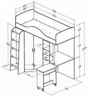 Кровать-чердак "Теремок-1" Дуб молочный/Голубой в Копейске - kopejsk.ok-mebel.com | фото 2