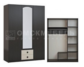 Шкаф 3-х дверный с 2 ящиками с зеркалом Шк51 МС Люсси (венге/дуб девон) в Копейске - kopejsk.ok-mebel.com | фото