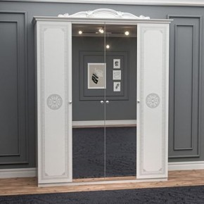 Шкаф 4-х дверный с зеркалами (12.244) Грация (белый/серебро) в Копейске - kopejsk.ok-mebel.com | фото