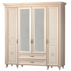 Шкаф для одежды 4-дверный с зеркалом №493 Марлен кремовый белый в Копейске - kopejsk.ok-mebel.com | фото