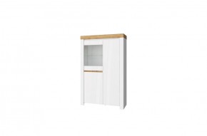 Шкаф с витриной 1V2D, TAURUS, цвет белый/дуб вотан в Копейске - kopejsk.ok-mebel.com | фото