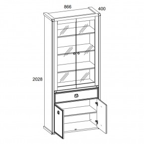 Шкаф с витриной 2V2D1S, MAGELLAN, цвет Сосна винтаж в Копейске - kopejsk.ok-mebel.com | фото 2