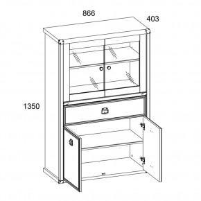 Шкаф с витриной 2V2D1SL, MAGELLAN, цвет Сосна винтаж в Копейске - kopejsk.ok-mebel.com | фото 3