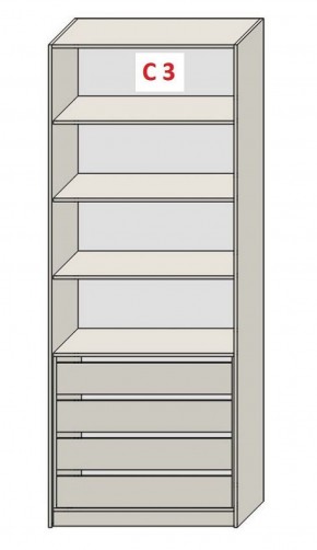 Шкаф СТАНДАРТ С3 4 ящика серия "ГЕСТИЯ" (Бело-серый/Дуб Небраска натуральный ) 800*520*2300 в Копейске - kopejsk.ok-mebel.com | фото 2