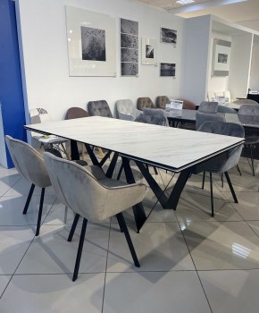 Стол RIETI 200 KL-99 Белый мрамор матовый, итальянская керамика / черный каркас, ®DISAUR в Копейске - kopejsk.ok-mebel.com | фото 3